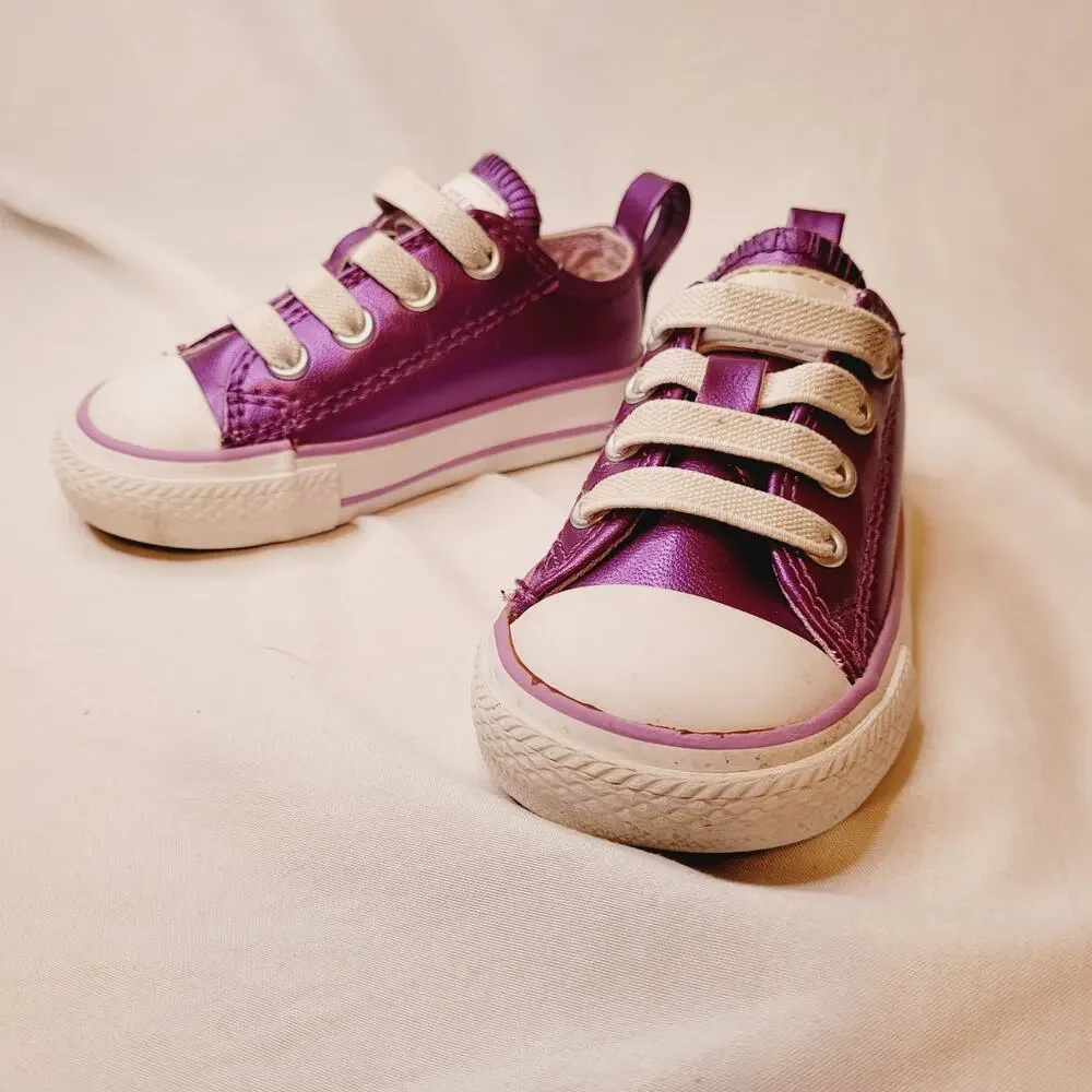 Converse purple metallic slip on toddler sneakers Size 4 Glam Sparkle Easy On